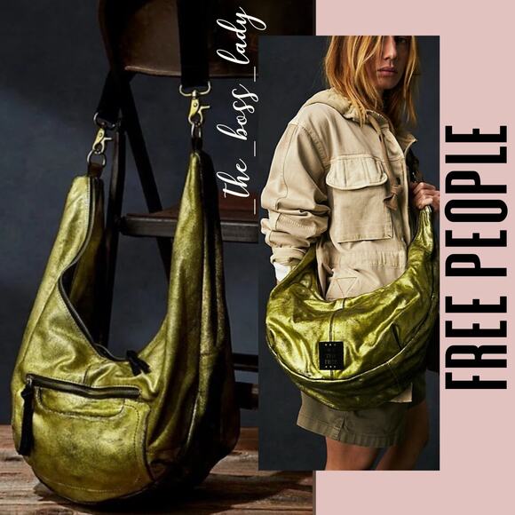 Free People bag slouchy sling leather bag metallic large crossbody - Picture 1 of 10